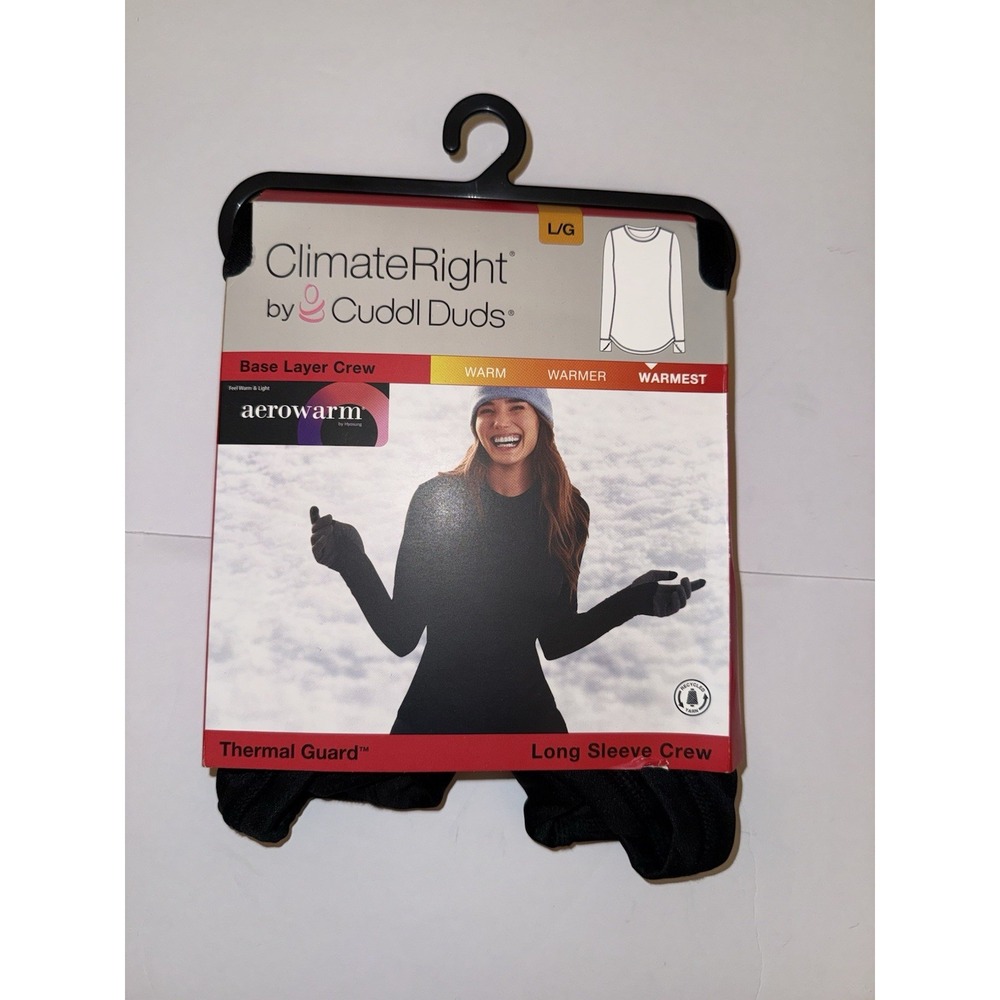 ClimateRight Cuddl Duds Large Long Sleeve Crew Shirt Black Thermal Base Top NWT